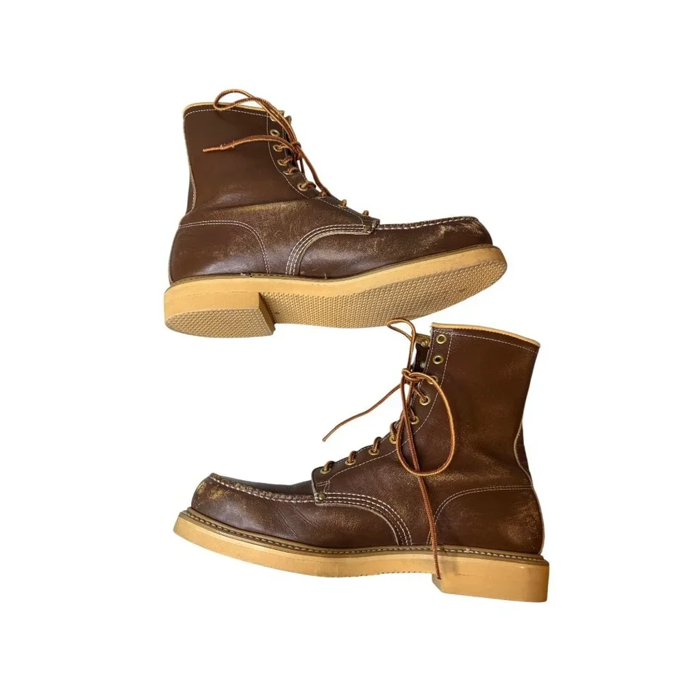 Vintage HY-TEST Mens Moc Toe Brown Leather Work Boots 8.5C